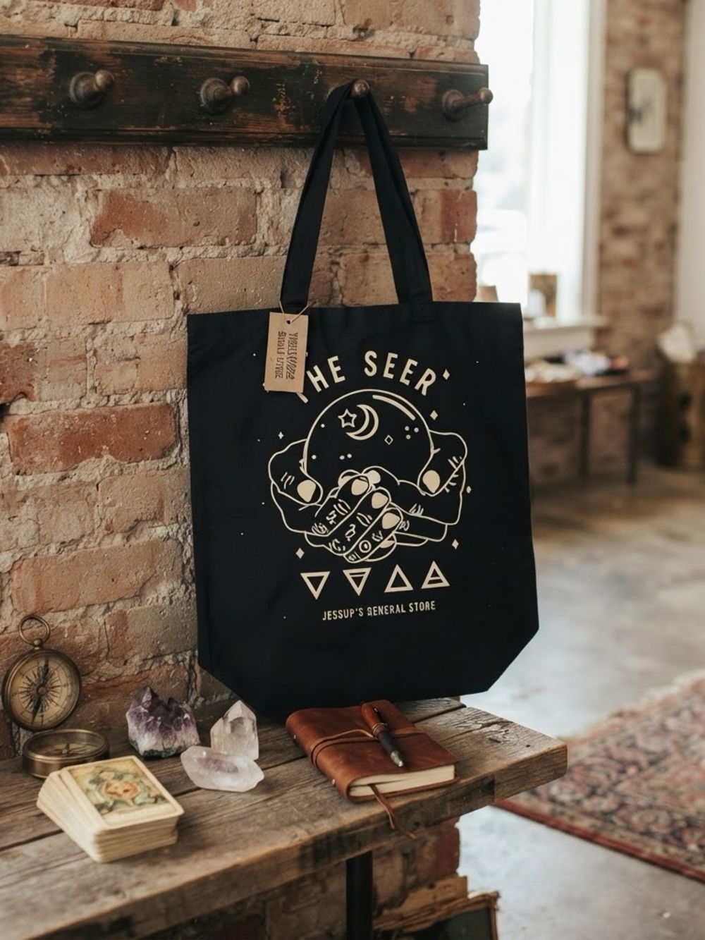 The Seer Black Graphic Tote Bag